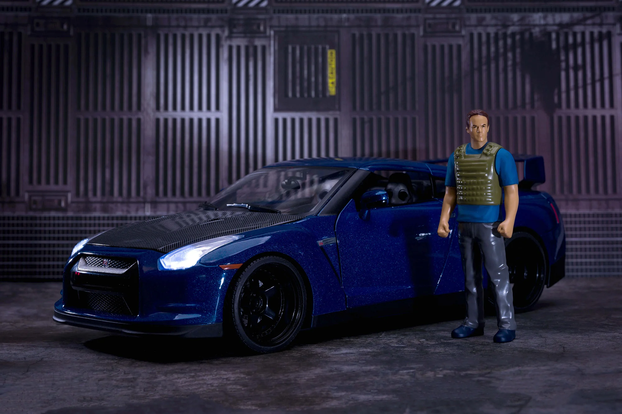 Fast & Furious Brian's Nissan GT-R (R35), 1:18 Scale Vehicle w/ Lights & 3.75" Figure
