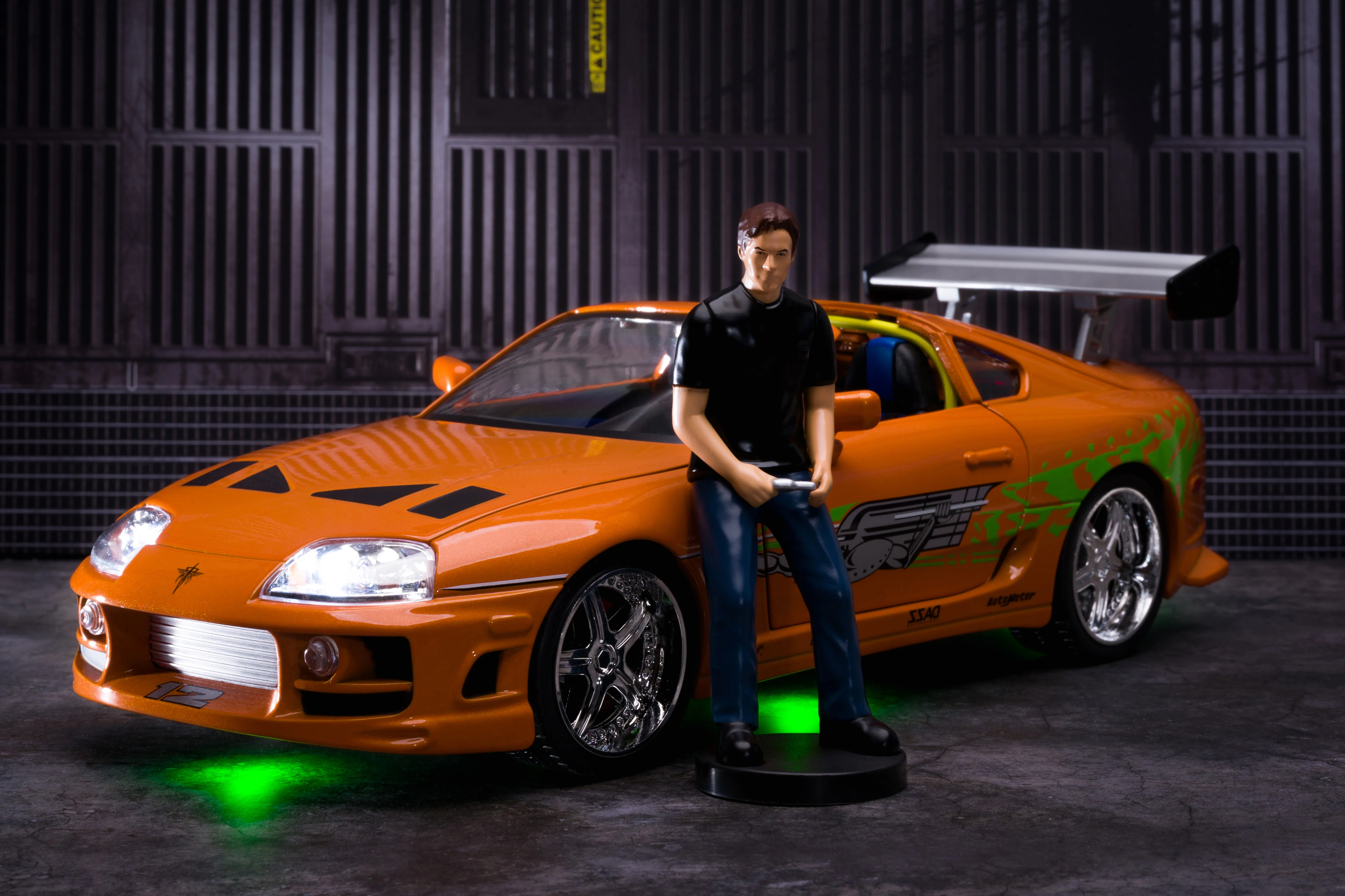 Fast & Furious Brian's Toyota Supra, 1:18 Scale Vehicle w/ Lights & 3.75" Figure
